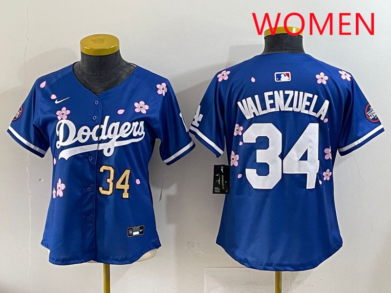 Women Los Angeles Dodgers #34 Valenzuela Blue Sakura Edition 2025 Nike MLB Jersey style 32